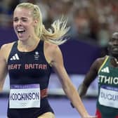 GOLD RUN: Keely Hodgkinson celebrates after winning the women's 800-metres final at the Stade de France. Picture: AP/Matthias Schrader