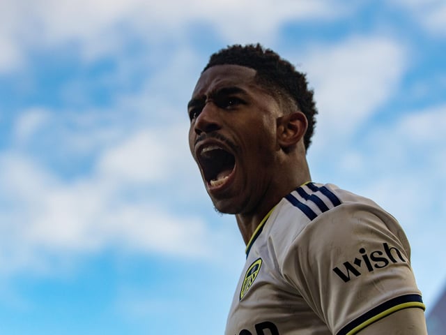 Junior Firpo celebrates his goal.
Leeds United v Southampton. Premier League. Elland Road.
Picture Bruce Rollinson
25 February 2023.