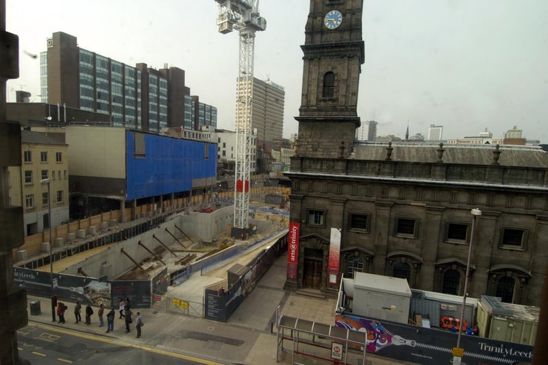 Looking across the Trinity Leeds site from Boar Lane as construction work took place in 2009.