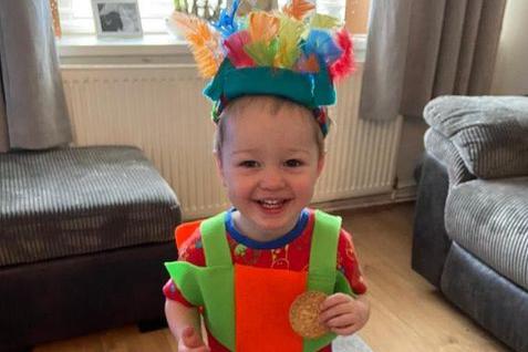 Edward Snowden in his Red Nose Day carnival outfit for nursery. Photo shared by Emma Snowden.