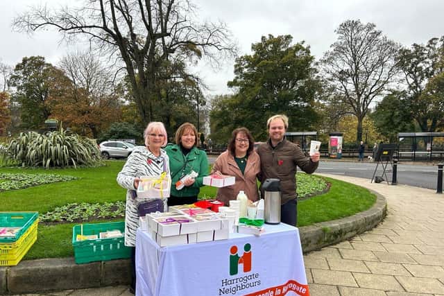 Meals on wheels Volunteer, Irene with staff at Harrogate Neighbours