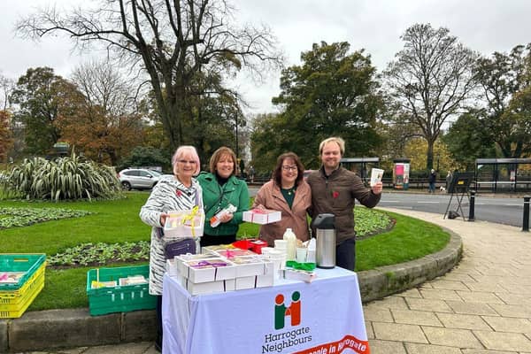 Meals on wheels Volunteer, Irene with staff at Harrogate Neighbours