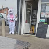 The Easter bunny lying in wait at Maggie's Coffee Shop on Tennyson Road