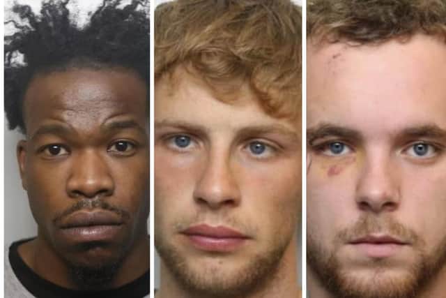 (left to right) Marcus Adigun, Connor Neil Johnson and Marcus Emsley were among those sentenced at Leeds Crown Court this week.