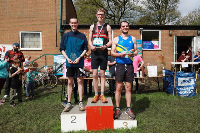 Pictured are the winners of the men's race. From left to right, Sam Towson, Freddie Roden and Joseph Cook.