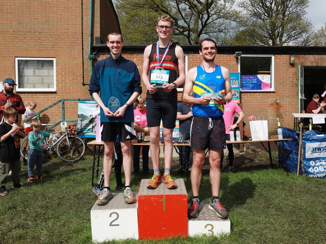Pictured are the winners of the men's race. From left to right, Sam Towson, Freddie Roden and Joseph Cook.