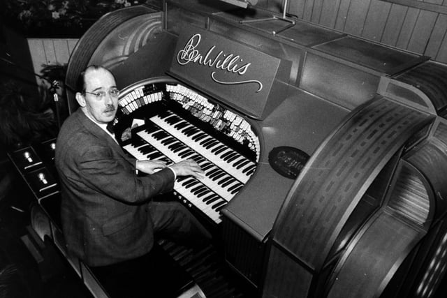 An organ which once entertained audiences at the Gaumont Palace Cinema, Doncaster, was delighting patrons of the West View Leisure Centre in Gomersal - thanks to the hard work of a man who played it as a boy. Ben Willis, resident organist and general manager of the centre, planned to make the 12-rank Compton  organ into the largest in Europe. Pictured in October 1975.