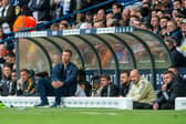 Jesse Marsch and staff in the dugout.
Leeds United v Fulham FC. Premier League. Elland Road Stadium
23 October 2022.  Picture Bruce Rollinson