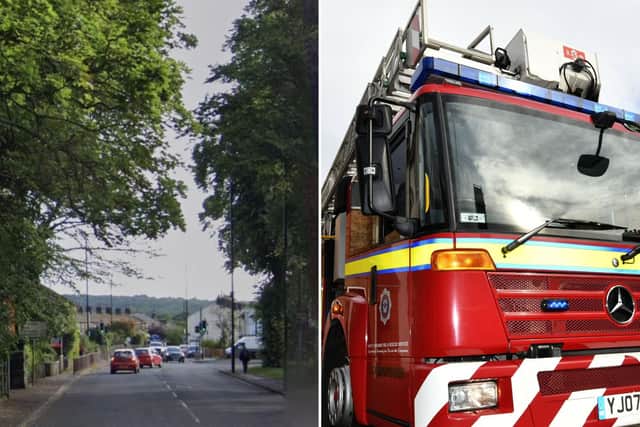 Nine fire crews were called out to Bradford Road, Otley, Leeds, pictured left.