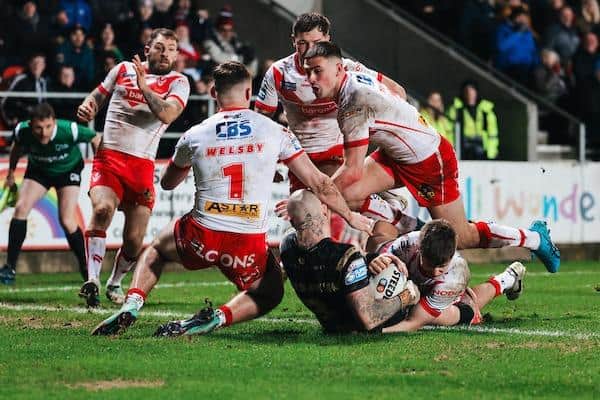 Former Leeds Rhinos star Zak Hardaker's try against St Helens last week left him within touching distance of two major milestones. Picture by Alex Whitehead/SWpix.com.