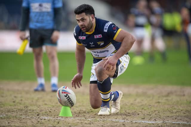 Leeds Rhinos' Rhyse Martin lines up a kick against Bradford last weekend. Teams will now be able to take a shot at goal from penalties awarded for scrum offences. Picture by Tony Johnson.