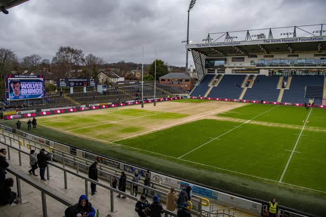 The Headingley pitch as it looked before Sunday's game against Bradford, showing clearly the outline of the stage used for the Leeds Awakening 2023 event in the New Year. Picture by Tony Johnson.