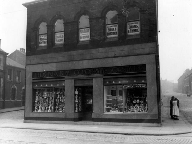 Leeds Industrial Co-operative store on Hunslet Road, junction with Endon Street and Bagnall Street. Pictured in September 1938.