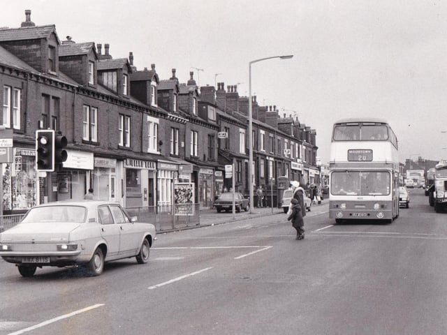 A bustling Dewsbury Road in November 1979.