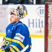 SETTING THE BAR: Leeds Knights' Sam Gospel once again led the way for netminders in NIHL National, helping his team to a third straight league title and a first-ever National Cup. Picture: Kev Bland/Knights Media.
