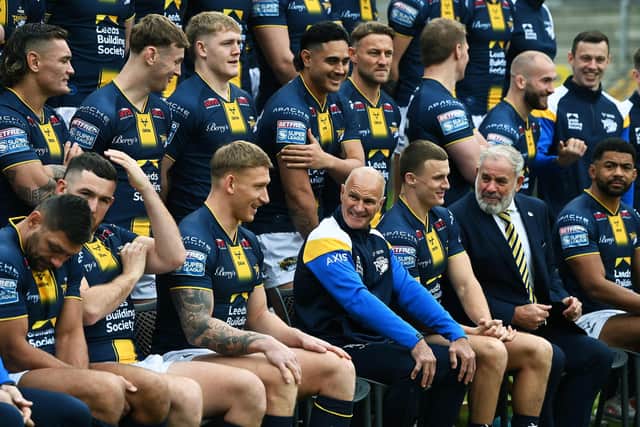 Captain Ash Handley, seen fifth from left, on Leeds Rhinos' pre-season team picture. Picture by Jonathan Gawthorpe.