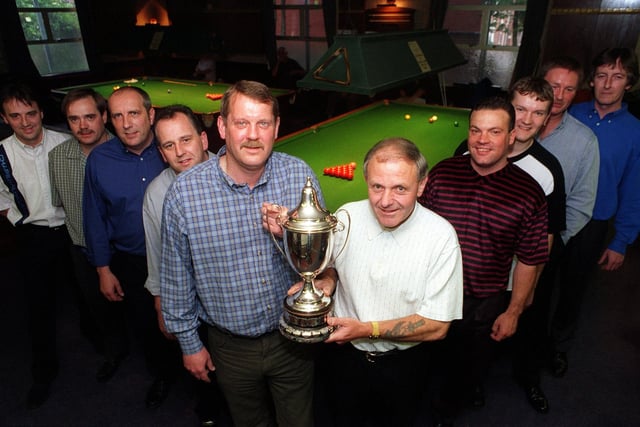 Beeston's Rowlands Road WMC hosted  the Jim Windsor Snooker Final in June 1999. Pictured, from left, are  Leeds and District Three made up of Shane Coburn, Alan Ruddock, Alan Briggs, Dave Booth, and Howard Artis (captain). Leeds District five, right, are made up of Stuart Walker (captain), Jason Braithwaite, Geoff McGann, Dave McDonald and Andy McDonald.