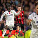 Willy Gnonto, left, and Leeds United teammate Tyler Adams, right, pictured wearing the shirts during the Whites' match against Bournemouth.