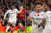 Willy Gnonto, left, and Leeds United teammate Tyler Adams, right, pictured wearing the shirts during the Whites' match against Bournemouth.