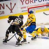 TOP MAN: Leeds Knights netminder Sam Gospel picked up the man-of-the-match award on both nights at the weekend, helping his team to wins on the road at leaders Swindon Wildcats and at home to Milton Keynes Lightning. Picture: ben Gordon/Knights Media.