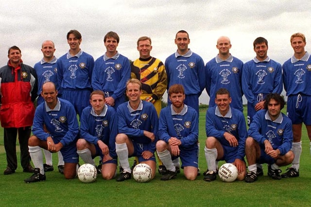 Whitkirk who played in the Premier Division of the West Yorkshire League pictured in October 1997. Back row, from left are Tony Matthews (manager), Jamie Reynolds, Mark Newstead, Mark Walton, Malcolm Roff, Paul Masterton, Warren Jones, Darren Marshall and Gary Cale. Front row, from left, are Willy Heselgrave, Chris Prior, Ian Simpson (captain), Chris McDuff, Sean Wood and Keith Brown.