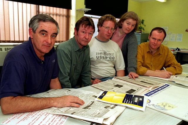 A Job Club  King Charles House in Pontefract was facing an uncertain future in March 1997. Pictured are service users David Stelmach, Kevin Oliver, Keith Hall, Tracie Corbett and Sean Keenan.