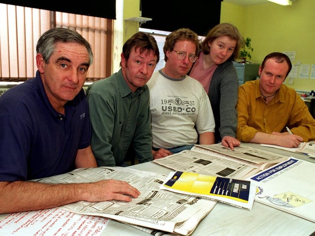 A Job Club  King Charles House in Pontefract was facing an uncertain future in March 1997. Pictured are service users David Stelmach, Kevin Oliver, Keith Hall, Tracie Corbett and Sean Keenan.