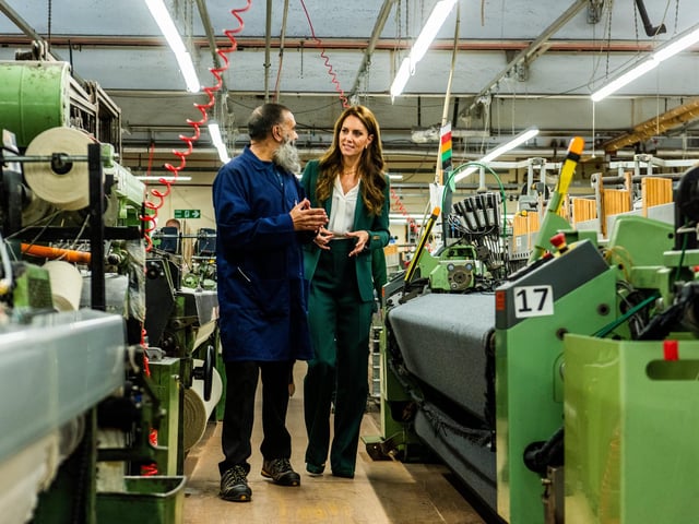 The Princess also met mentors who are passing down generations of specialist skills - she's pictured here chatting with Zeb Akhtar, Senior Weaver Trainer