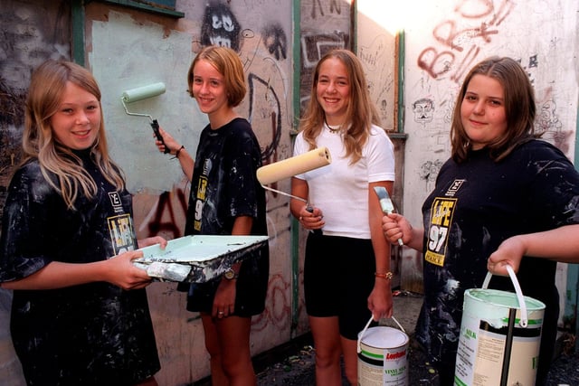 A vandalised community hall on Westfield Lane in Kippax enjoyed a lick of paint thanks to this group of girls in August 1997. The team, named 'Sugar and Spic, were  taking part in the West Yorkshire Police Lifestyle project. Pictured, from left, are Laura Wilson, Katie Ellis, Sarah Barthorpe and Jodie Caulfield.