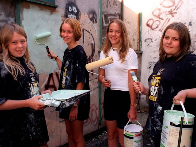 A vandalised community hall on Westfield Lane in Kippax enjoyed a lick of paint thanks to this group of girls in August 1997. The team, named 'Sugar and Spic, were  taking part in the West Yorkshire Police Lifestyle project. Pictured, from left, are Laura Wilson, Katie Ellis, Sarah Barthorpe and Jodie Caulfield.
