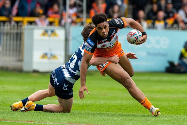 Derrell Olpherts, seen in action for Castleford against Wigan this year, is understood to have signed for Rhinos, but the deal has yet to be confirmed.  Picture by Bruce Rollinson.