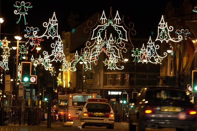 Christmas lights on Vicar Lane, Leeds city centre, pictured on November 8, 2001.