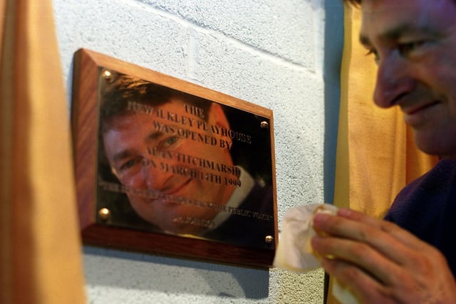 TV personality Alan Titchmarsh is reflected in the plaque after performing the official opening of the Ilkley Playhouse in March 1999.