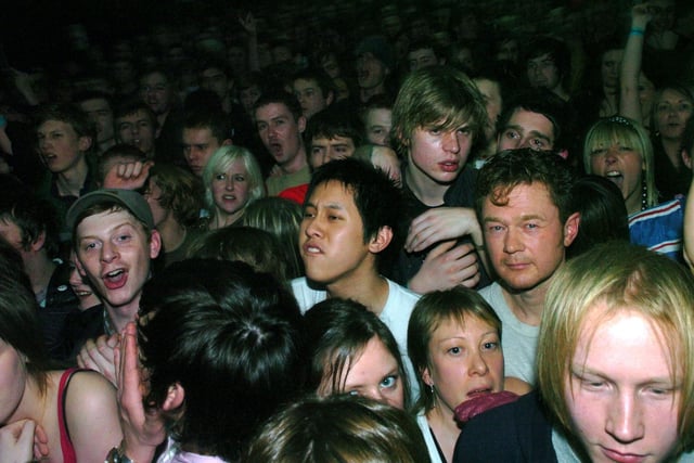 Pete Doherty and Babyshambles don't play at the Cockpit despite being planned, in Leeds city centre. Pictured, the angry audience are told the show is off, in January, 2006.