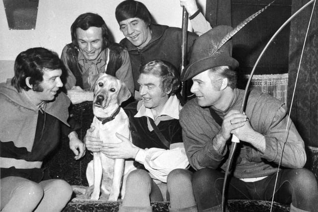 The Dallas Boys  -  described as 'Britain's first boy band' - in their dressing room in Leeds with their dog Petra in January 1971. Pictured are Nicky Clarke, Joe Smith, Stan Jones, Leon Fisk and Bob Wragg.