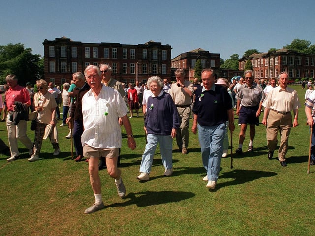 Walkers set off from Roundhay School on the Great Hip and Knee Walk, a one-mile walk around Roundhay Park, in June 1997.