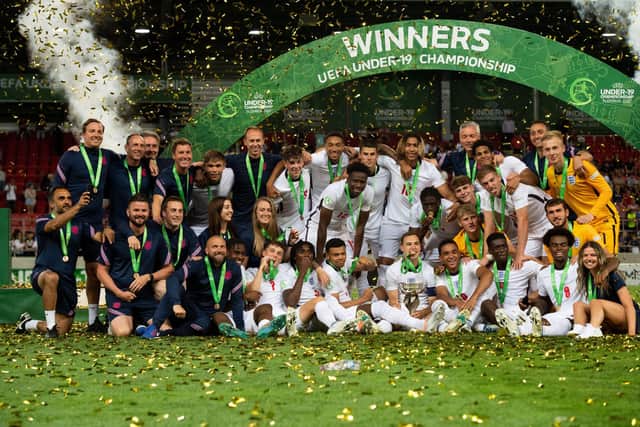 England's Under-19s will not be able to defend their European Championships title this summer after losing out to Iceland in Elite Round qualification (Photo by VLADIMIR SIMICEK/AFP via Getty Images)