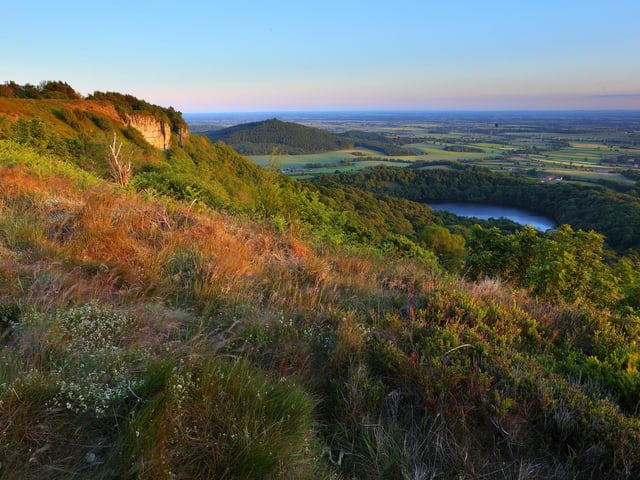 Elevated View across North Yorkshire countryside and Lake Gormire.