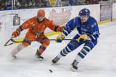 SHeffield Steeldogs v Leeds KnightsSteeldogs Nathan Ripley with Knights Sam Dunn.  Photograph by Tony Johnson.  31st December 2025.