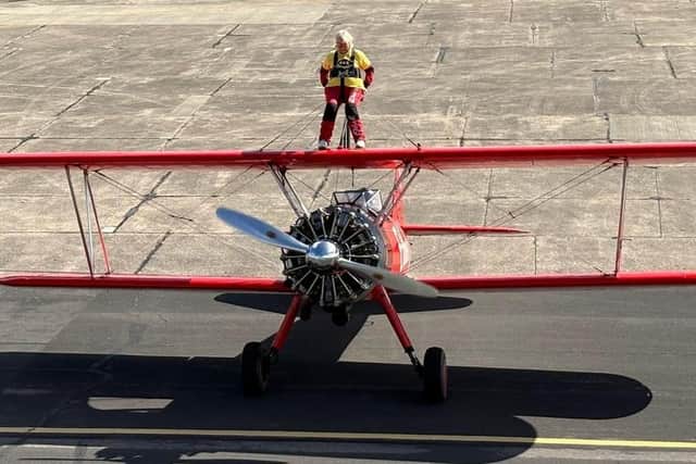 Janet Mills, 80, from Harrogate, has proved age is no barrier after completing a daring wing walk