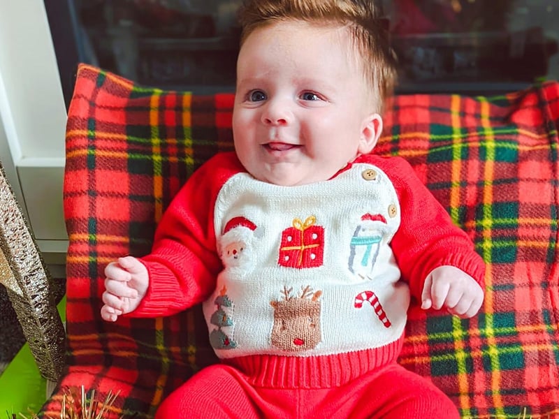 13 week old Samuel in a festive jumper. Submitted by April Martin.