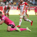 Aidan Sezer, pictured scoring Rhinos' match-winning extra-time try at Catalans in July, admitted he was gutted to miss the Grand Final. Picture by Manuel Blondeau/SWpix.com.