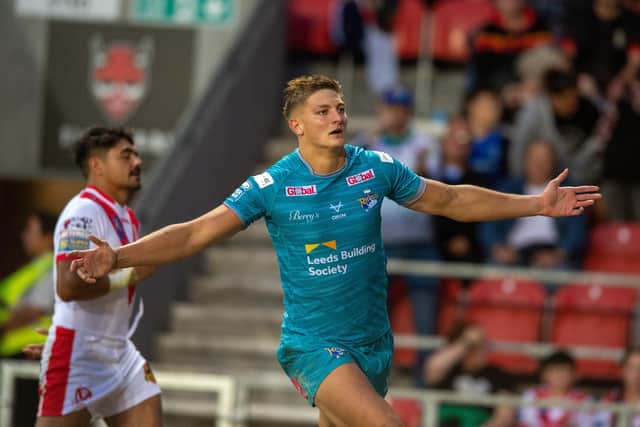 Sam Walters played the full 80 minutes for Rhinos against St Helens, scoring a try and having one disallowed. Picture by Bruce Rollinson.