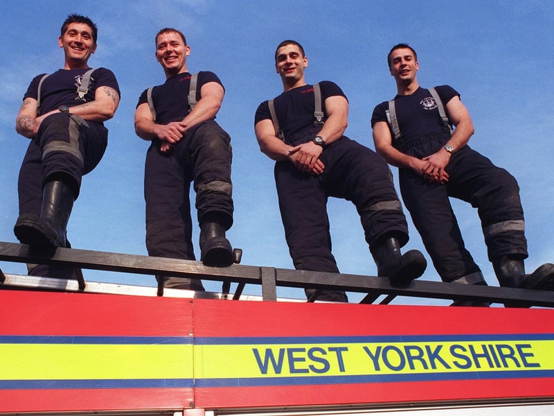 Bramley firefighters - from left, Gino Webster, Alan Redfern, John Cavalier and Andy Howe - were preparing to perform a striptease in aid of the Fire  Brigades Benevolence Fund. Pictured in November 1998.
