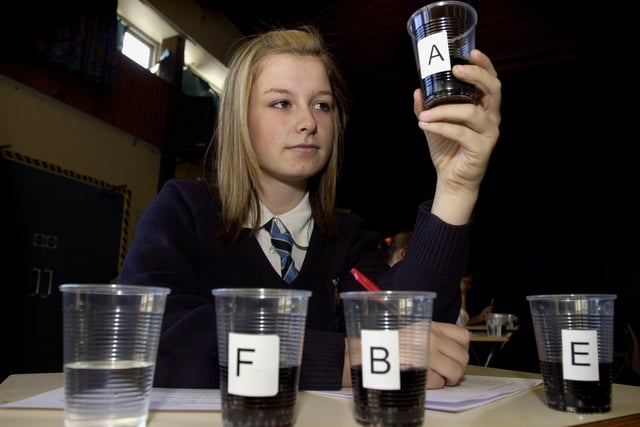 Prince Henry's School pupil Hannah Powell samples different cola drinks as part of a market research project by Princes Soft Drinks in September 2003.
