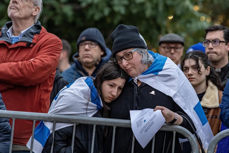 Members of the Leeds Jewish community held a vigil in Millennium Square on Wednesday evening. Photo: Tony Johnson