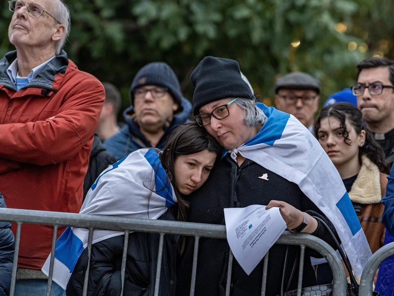 Members of the Leeds Jewish community held a vigil in Millennium Square on Wednesday evening. Photo: Tony Johnson