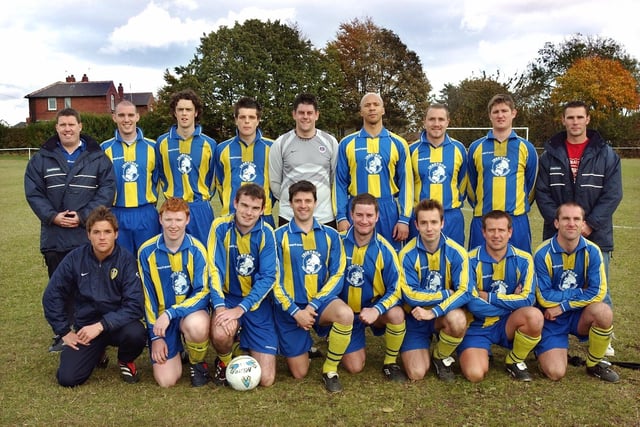Horsforth St Margaret's FC, who played West Yorkshire League  in October 2003. Back row, from left, are  manager Gary Cooper,  Andy Sainter, David Pryde, Graham Shaw, Nick Powell, Richard Foster, Ben Eaton, Elliott Beddard and assistant manager Paul Scott. Front row, from left, are  from left, physiotherapist Dennis Metcalfe,  Neil Wagstaff, Chris Sullivan, Richard Smith, Jared Williams, Alan Titterington, Steve Thompson and Mark Ackroyd.