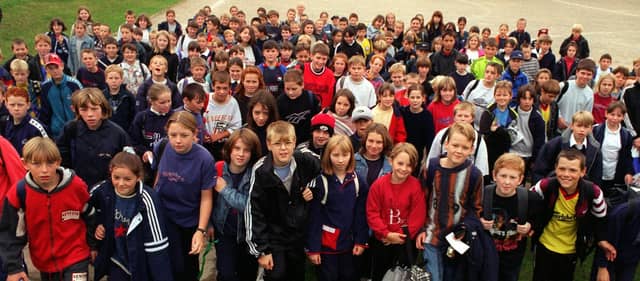 Some of the pupils at Brigshaw High who took part in the school's annual sponsored walk in September 1997.