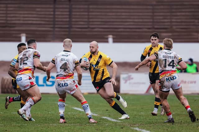 Liam Watts in action against Bradford Bulls in his final appearance for Castleford Tigers. Picture by Alex Whitehead/SWpix.com.